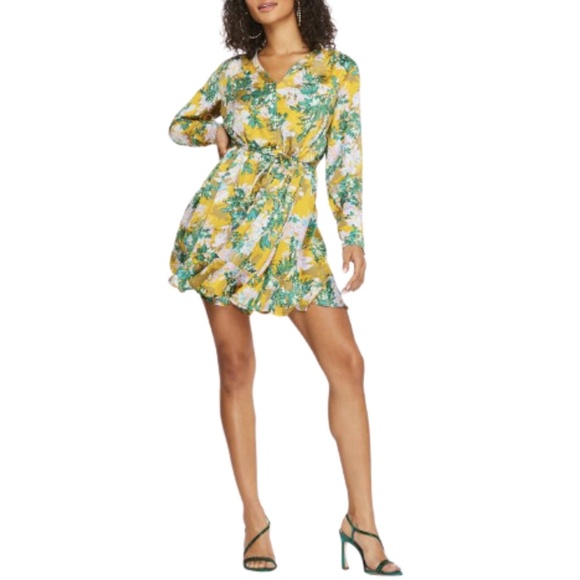 NWT Jessica Simpson Shiloh Tie Waist Long Sleeve Dress in Bloom Field Golden - Picture 4 of 4